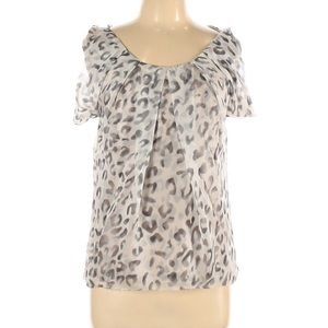 Zac Posen Short Sleeve Animal Print Silk Blouse